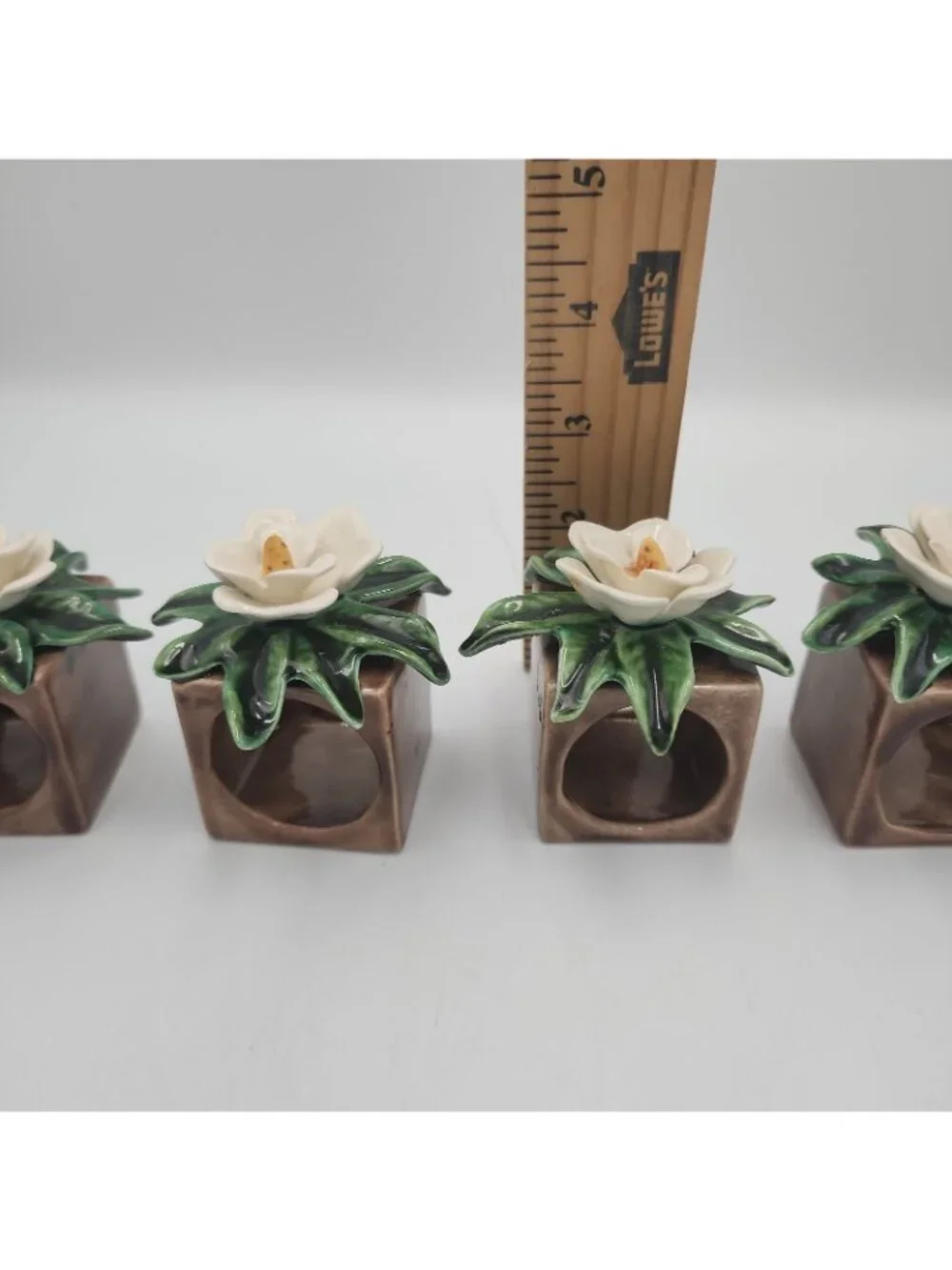 Vintage 4 Napkin Rings Holders Made in Japan Flowers Ceramic